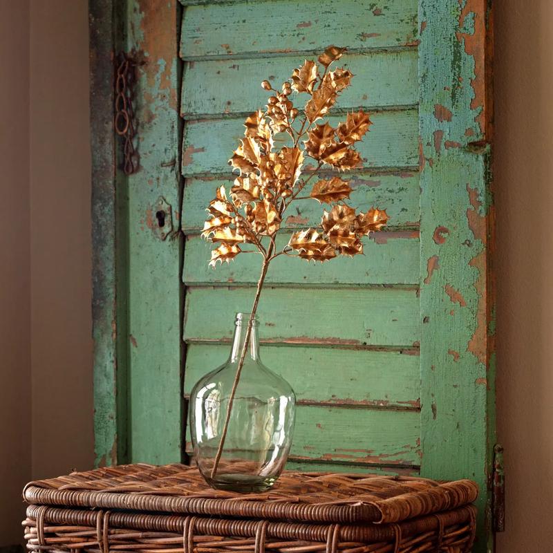 27.5" Gold Metallic Holly Berry Stem
