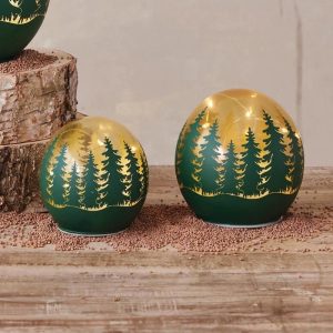 4" LED Lighted Glass Ball with Evergreen Trees - Choose Size