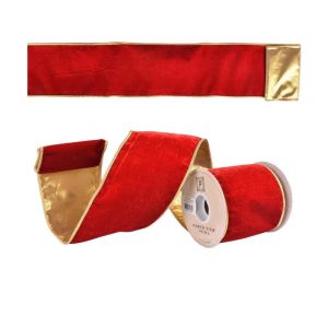 5 Yards Holiday Red Velvet With Gold Edge & Reverse Ribbon
