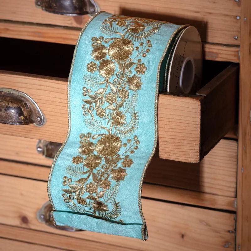 5 Yards Tiffany Embroidered Dupioni Ribbon