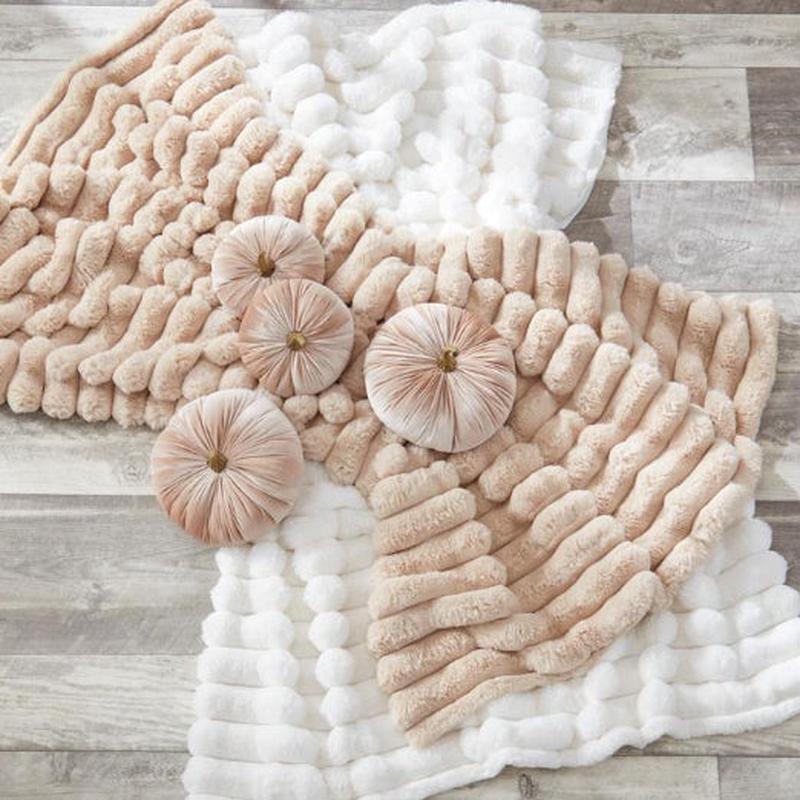 60" x 50" Ribbed Faux Fur Throw Blanket - Tan