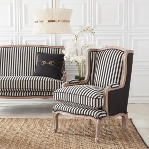 Black and Cream Striped Pattern Wing Chair- More Coming Soon
