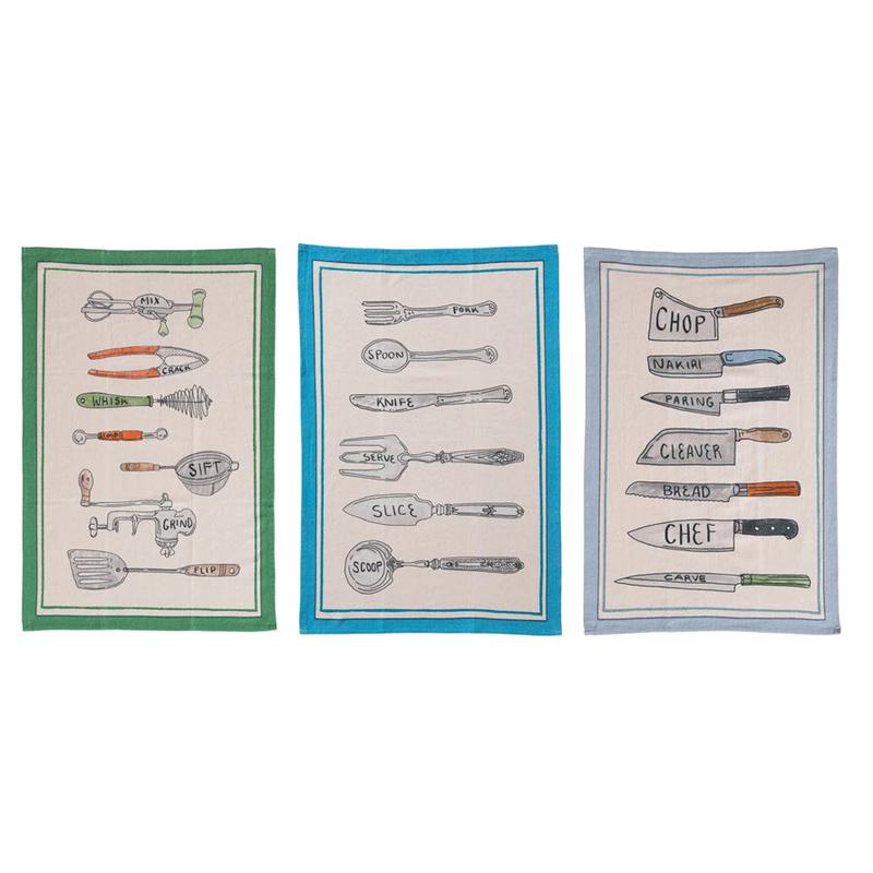 Cotton Chambray Printed Tea Towel - Choose Style