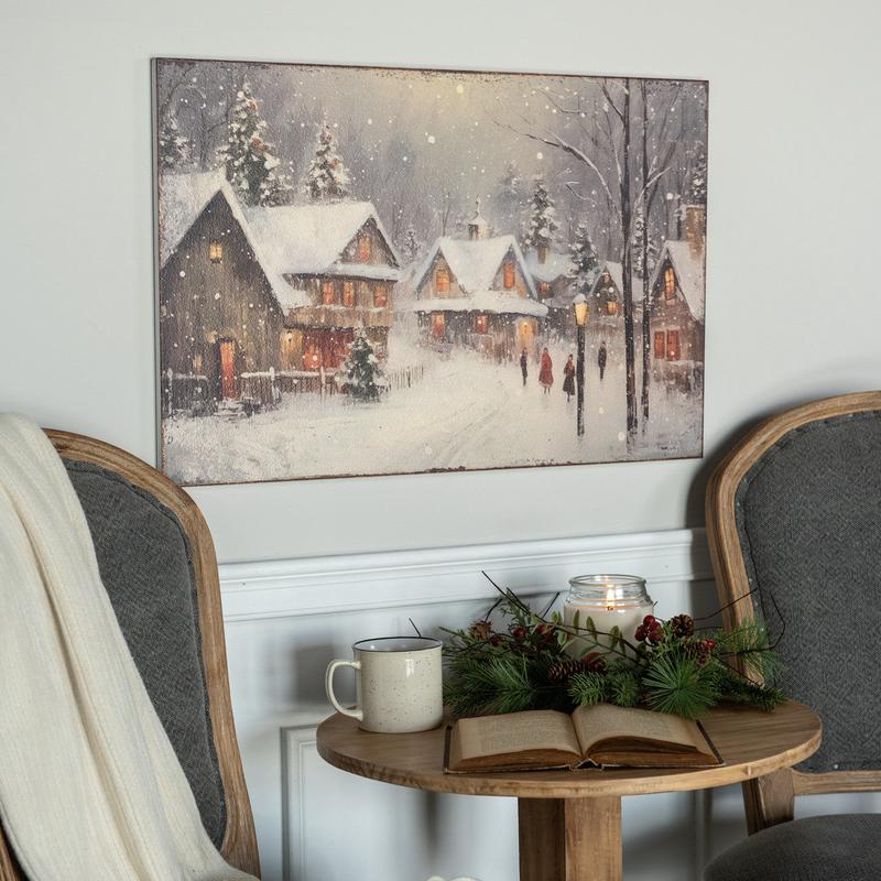Cozy Winter Village on Metal Wall Decor