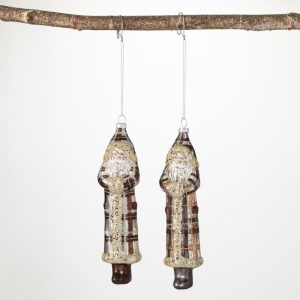 Glass Santa Ornament with Plaid Coat