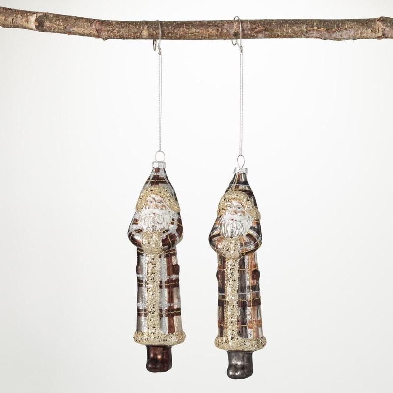 Glass Santa Ornament with Plaid Coat