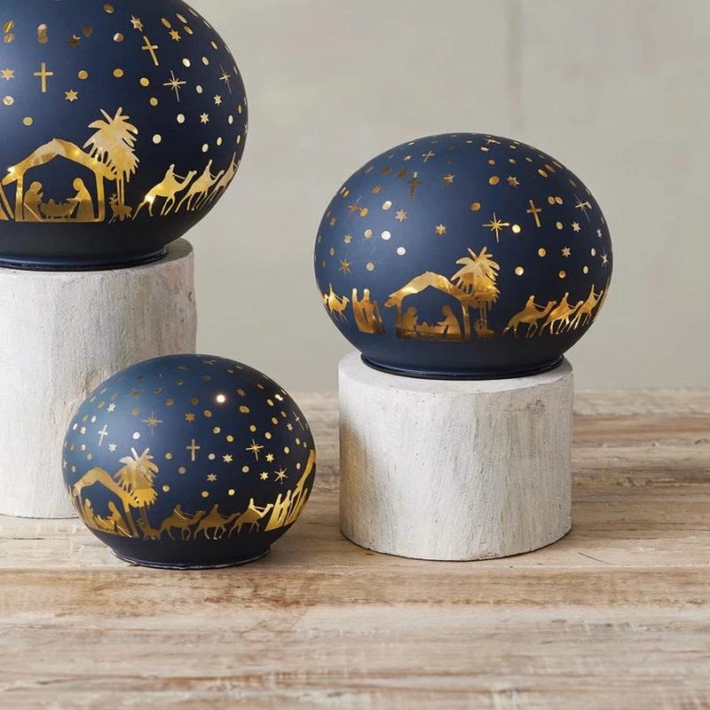 LED Lighted Glass Ball with Nativity Scene - Choose Size