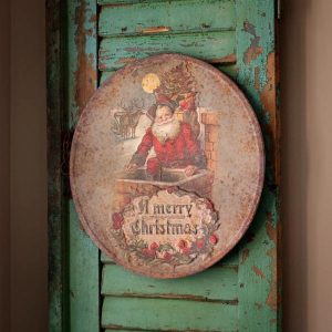 Merry Christmas Santa Embossed Round Metal Sign