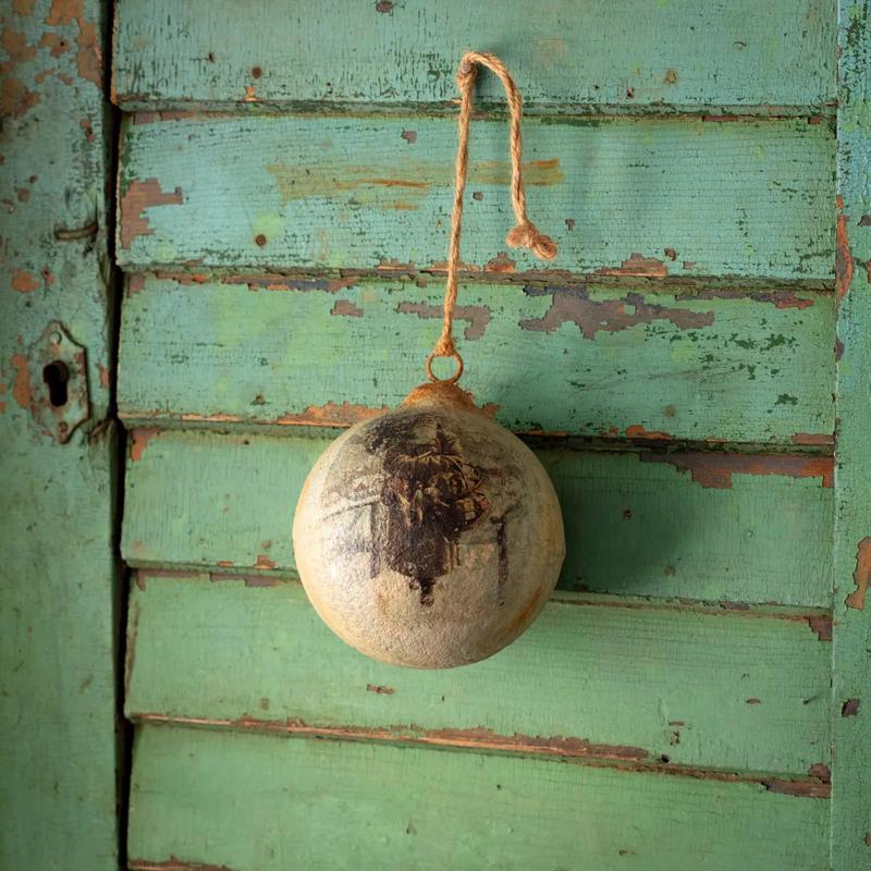 Nordic Santa Aged Zinc Christmas Ball - Choose Size