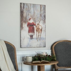 Santa with Deer on Metal Wall Decor