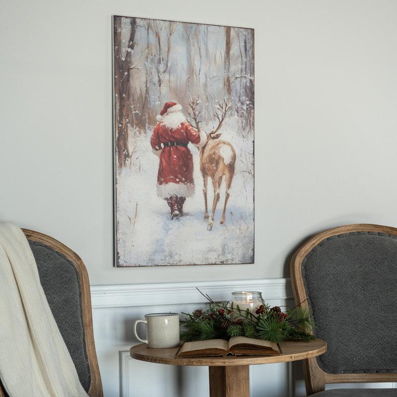 Santa with Deer on Metal Wall Decor