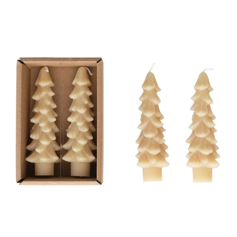 Set of 2 Tree Shaped 5" Candles Tapers - Eggnog