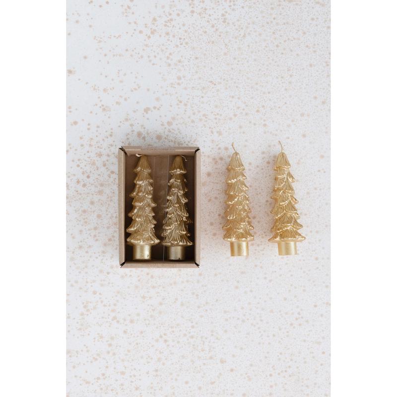 Set of 2 Tree Shaped 5" Candles Tapers - Gold