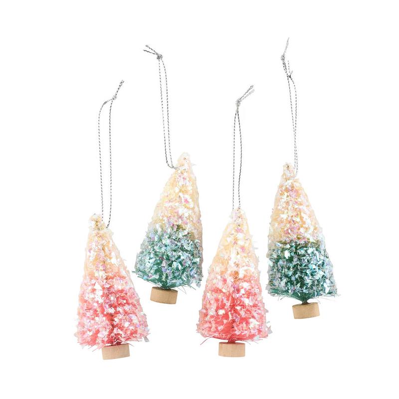 Set of 4 Vintage Style Bottle Brush Tree Ornaments