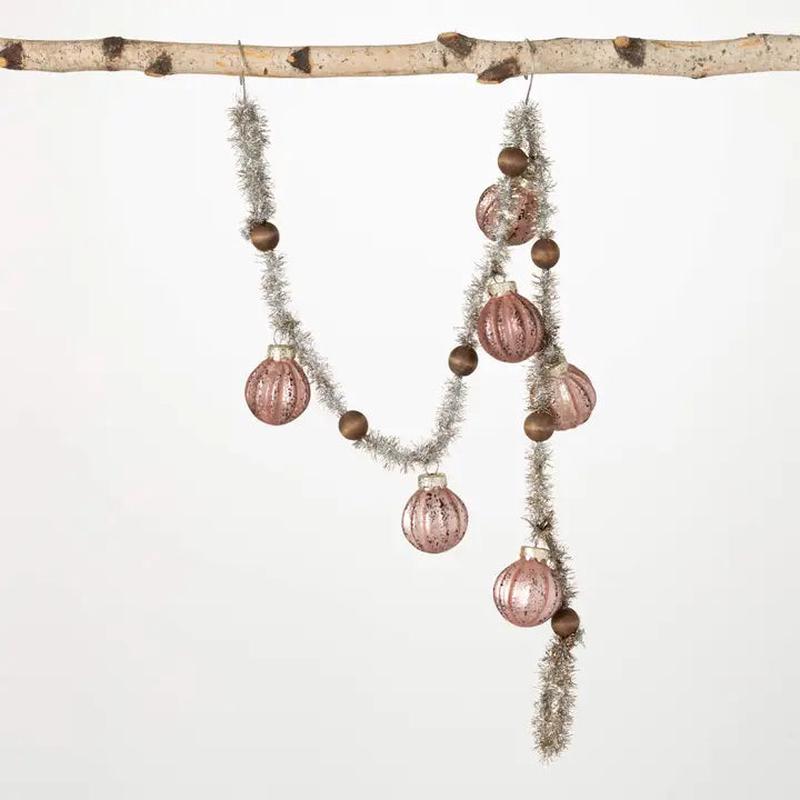 Vintage Style Glass Ball and Tinsel Garland - Pink