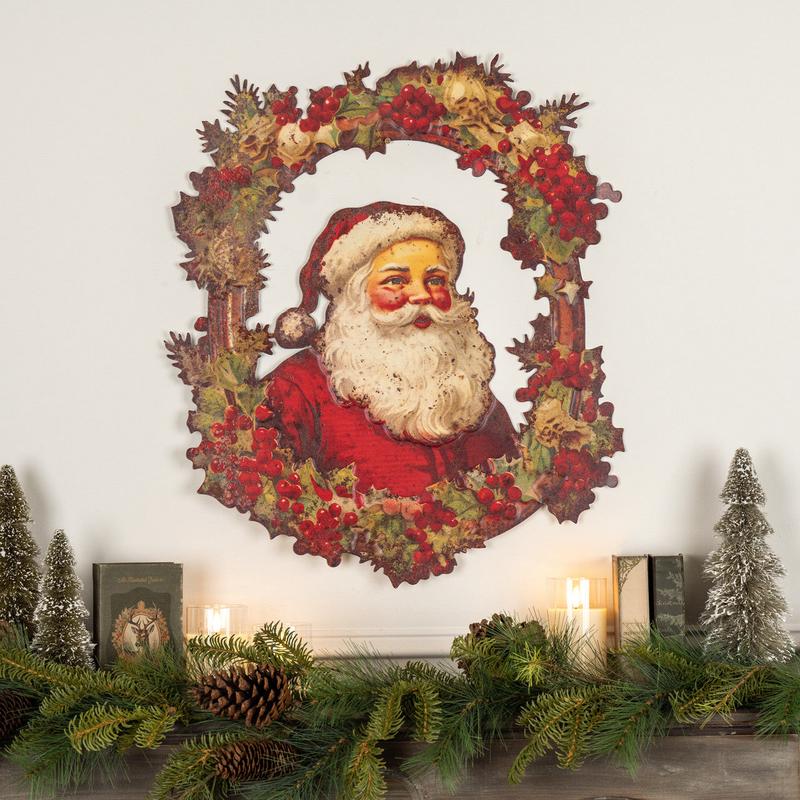 Vintage Style Metal Santa Wall Decor