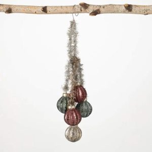 Vintage Style Tinsel and Glass Ball Ornament