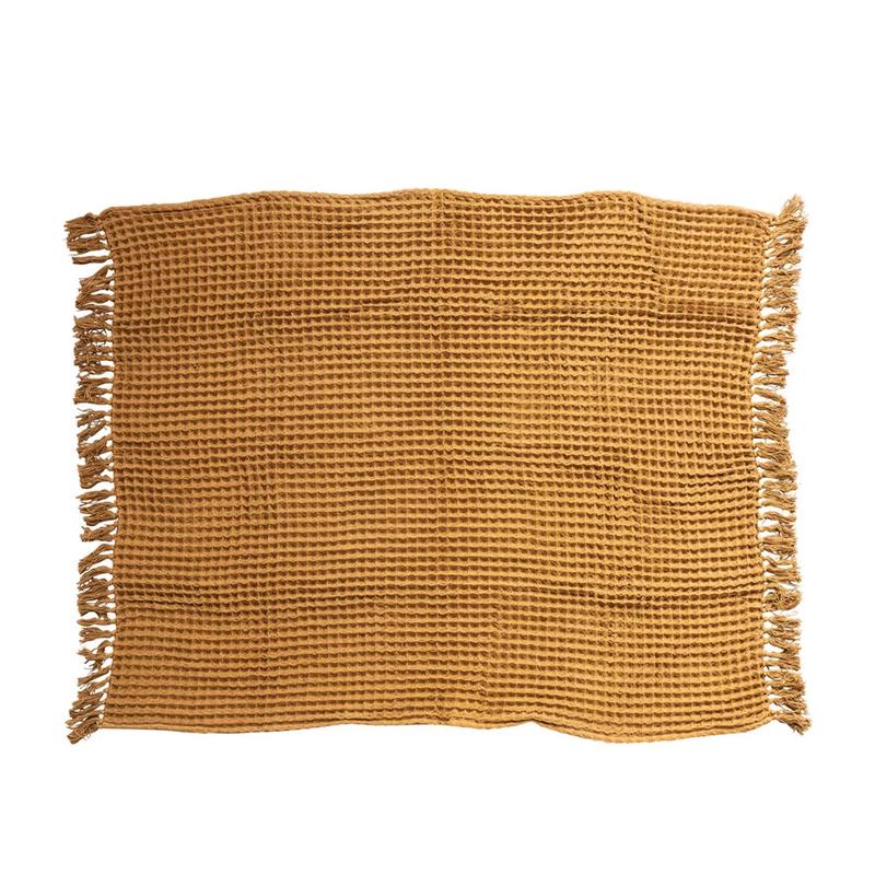 Waffle Weave Throw Blanket - Mustard