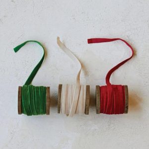 Wooden Spool with Velvet Ribbon - Choose From 3 Holiday Colors