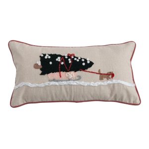 20" Holiday Embroidered Lumbar Pillow - Dog Pulling Sleigh