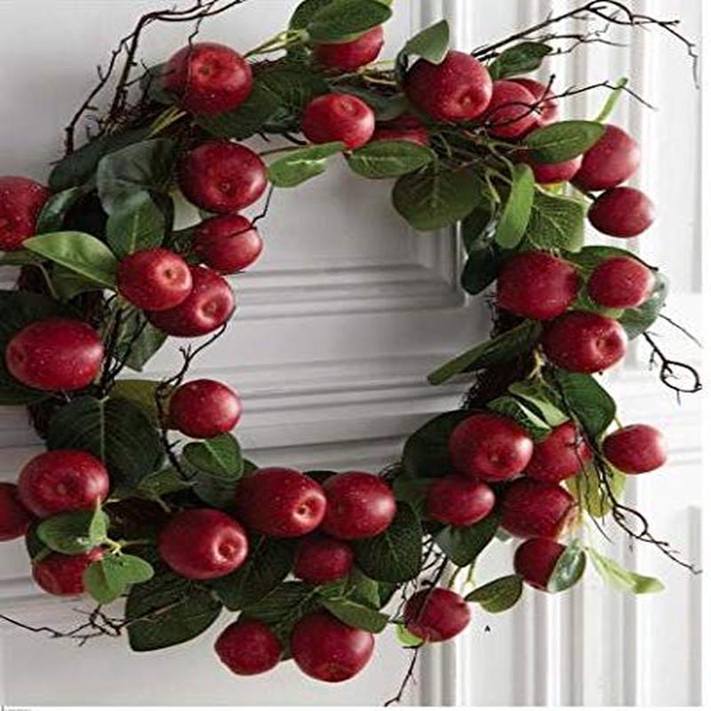 24" Red Apple and Twig Foliage Wreath on Grapevine Base