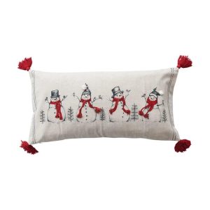 28" Holiday Embroidered Lumbar Pillow -Snowmen