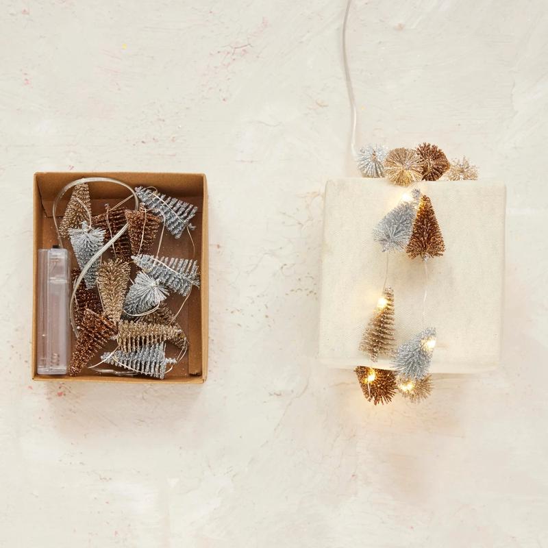 48" Gold Champagne and Silver Bottle Brush Trees LED String Lights