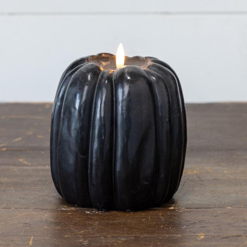 6" 3D Flame Pumpkin Candle - Black