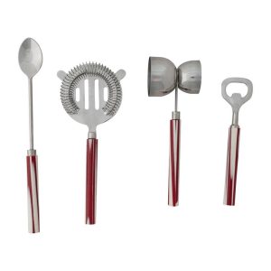 Bar Tools with Red and White Marbled Resin Handles