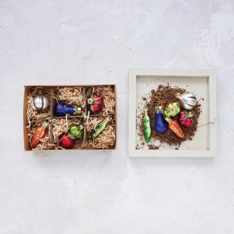 Boxed Set of 6 Glass Vegetable Ornaments