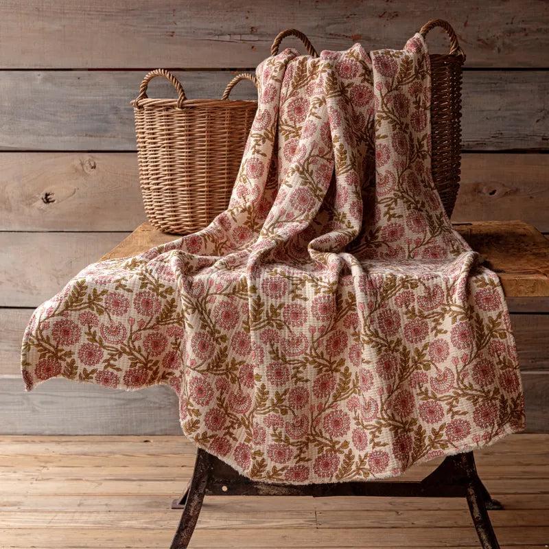 Clematis Botanical Print Cotton Throw