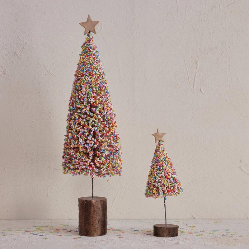 Colorful Bead Christmas Tree with Wood Base - Choose Size