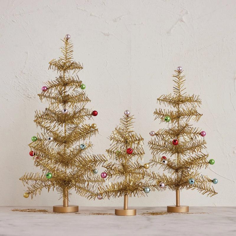 Gold Tinsel Tree With Ornaments - Choose SIze