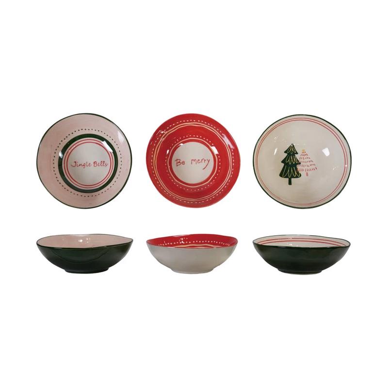 Hand-Painted Stoneware Bowl with Holiday Design - Choose Style