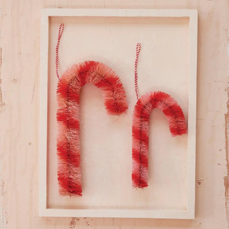 Pink and Red Sisal Candy Cane Ornament - Choose Size