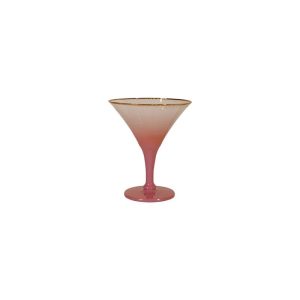 Pink Cocktail Glass With Gold Rim