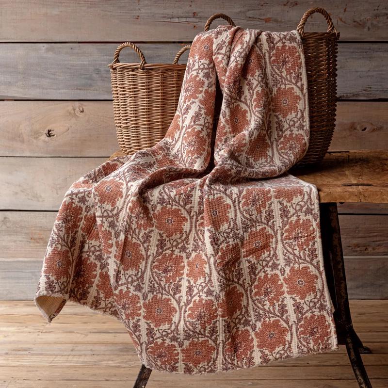 Quince Botanical Print Cotton Throw