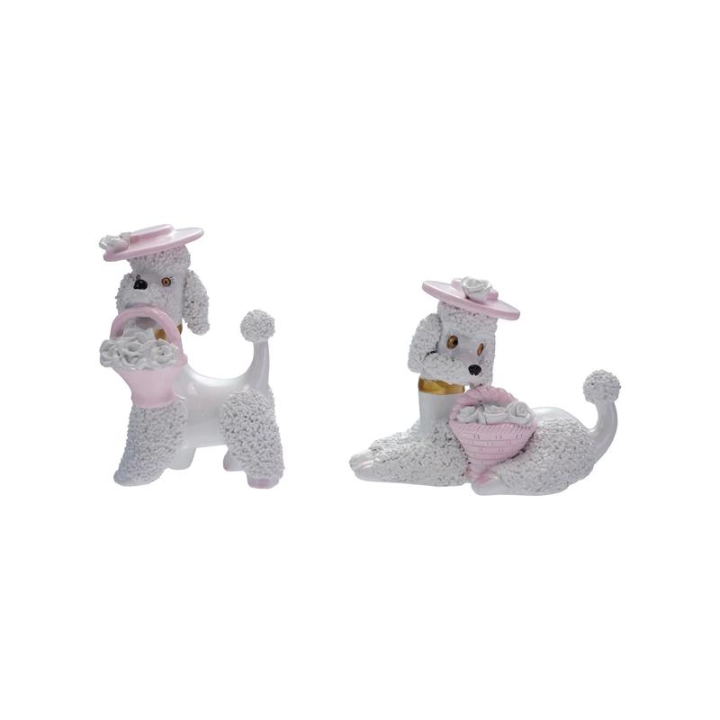 Resin Vintage Style Poodle Ornament with Hat & Basket- Choose Style