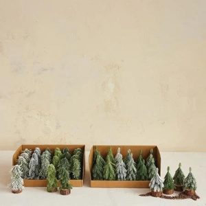 Set of 24 Evergreen Trees with Wood Base - 4.25"