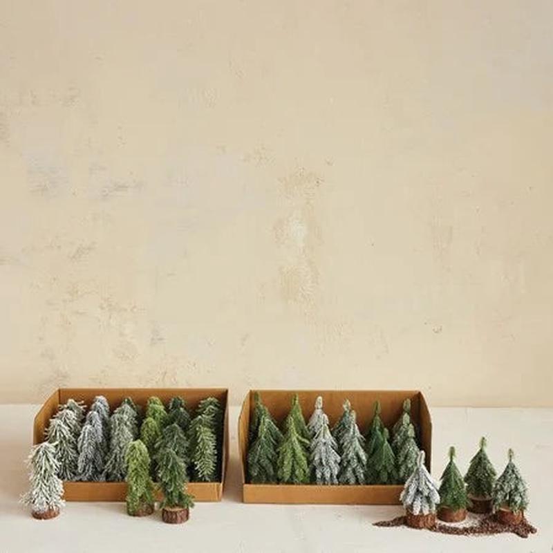 Set of 24 Evergreen Trees with Wood Base - 4.25"