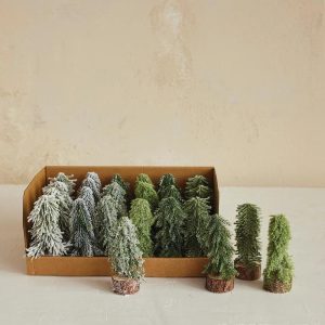 Set of 24 Evergreen Trees with Wood Base - 4.5" Tree