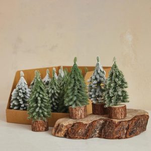 Set of 24 Evergreen Trees with Wood Base - 7.5"