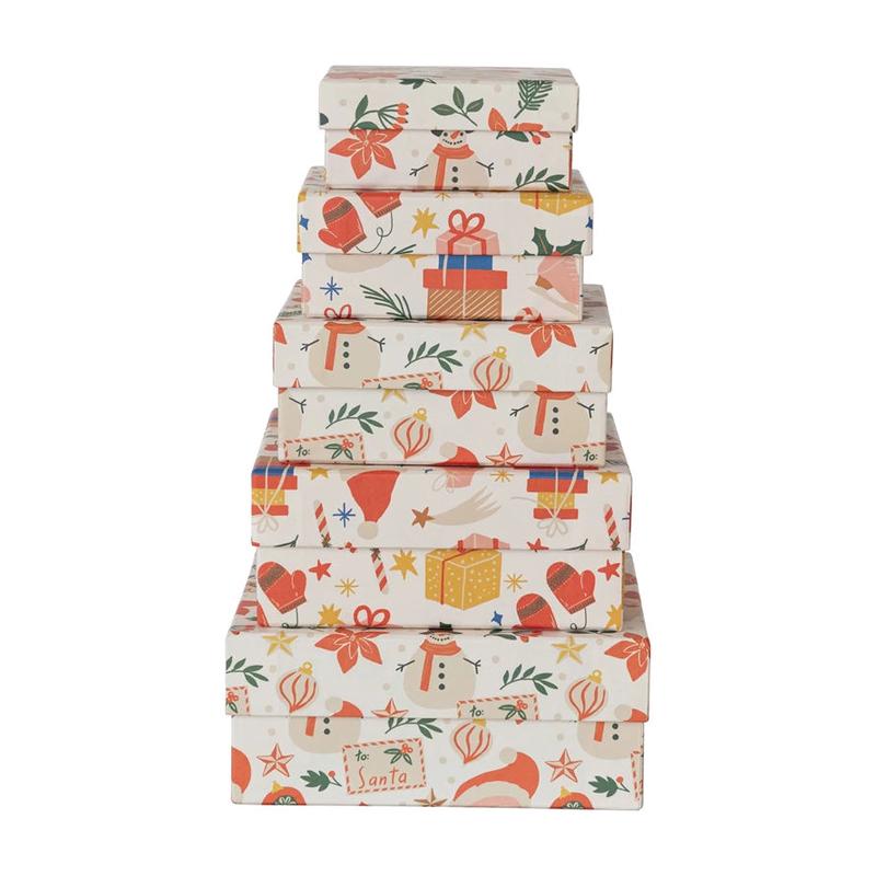 Set of 5 - Handmade Recycled Paper Gift Boxes with Holiday Patterns