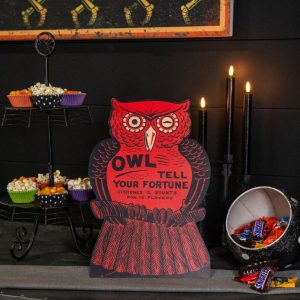 Vintage Style Metal Halloween Owl Fortune Board