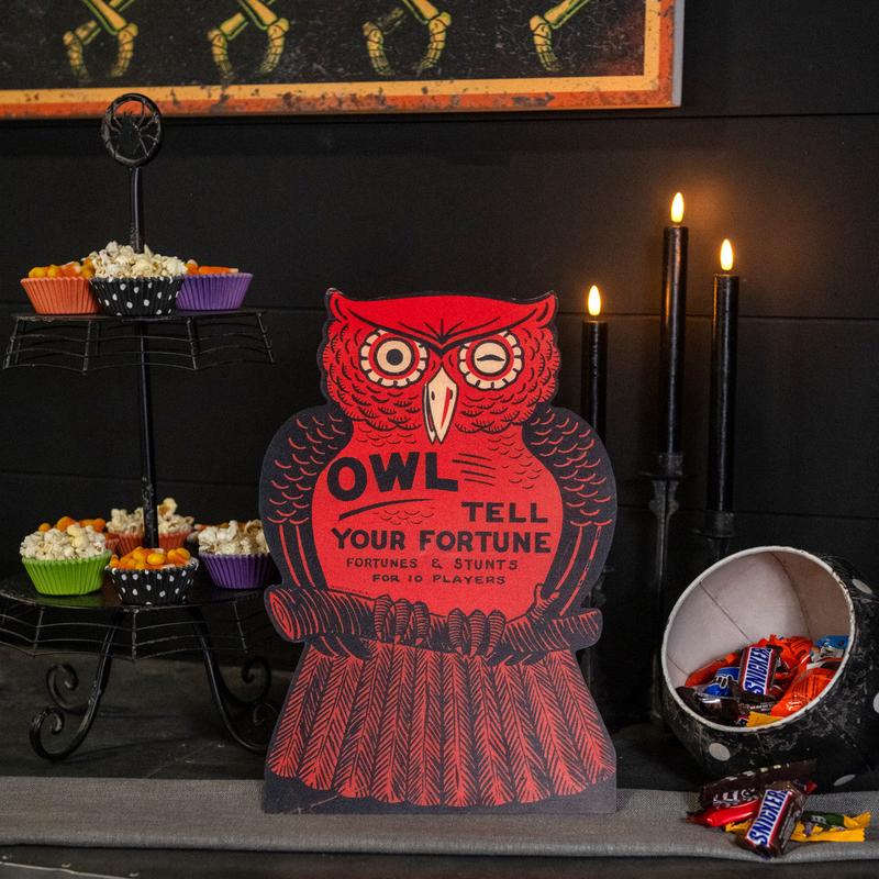 Vintage Style Metal Halloween Owl Fortune Board