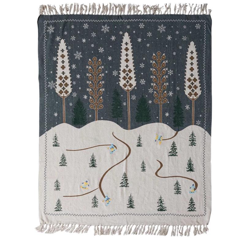 Woven Winter Scene Throw Blanket