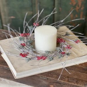 14" Birchwood Berry & Pine Candle Ring