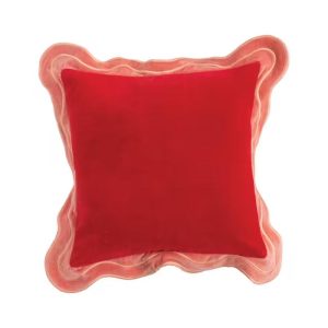 16" Red and Pink Pillow with Scalloped Edge