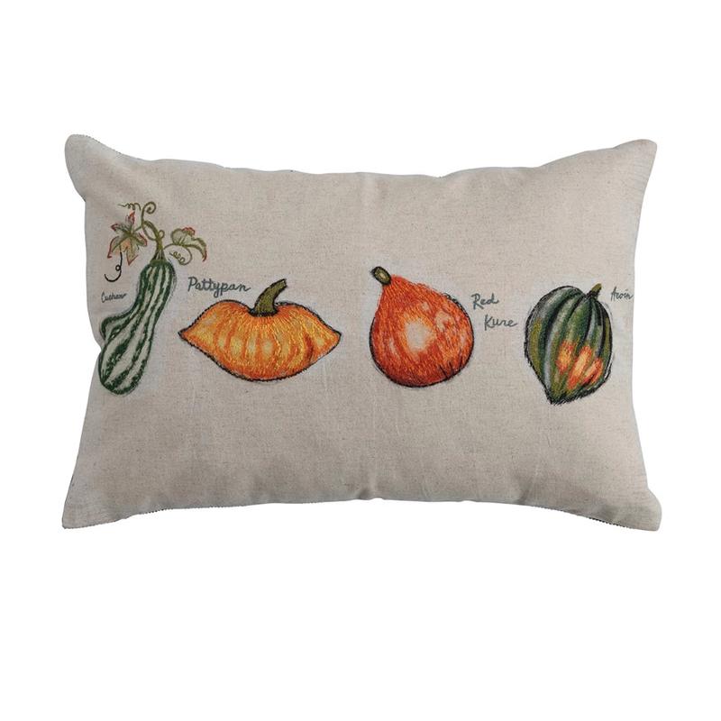 24" Embroidered Squash Lumbar Pillow