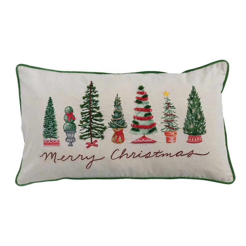 32" Merry Christmas with Trees Lumbar Pillow